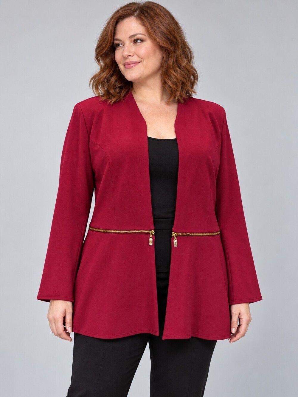 IMAN Burgundy Convertible Zip-Off Peplum Jacket XL Stretchy